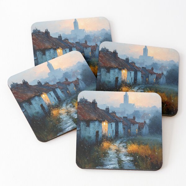 Item preview, Medieval Village in Morning Mist at Dawn designed and sold by WoofPalette.