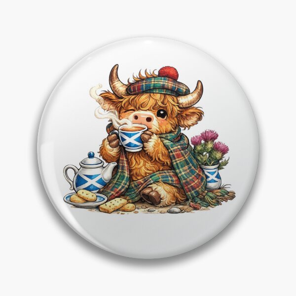 Item preview, Cozy Scotland Highland Cow at Tea Time designed and sold by Myra365Art.