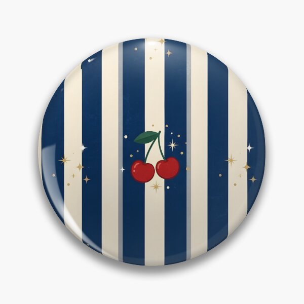 Item preview, Rayas azul marino vintage con estampado de cerezas brillantes designed and sold by aashcreat.