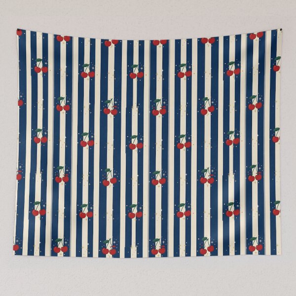 Item preview, Vintage Navy Stripes with Twinkling Cherries Pattern designed and sold by aashcreat.