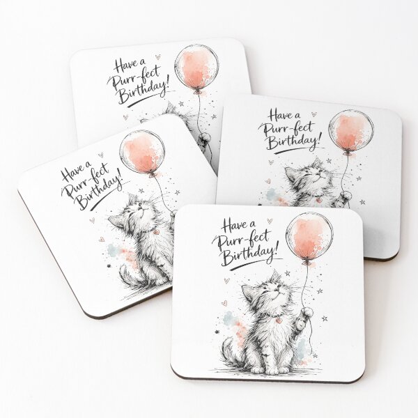 Item preview, Purr-fect Birthday Cat - Cute Sketchy Kitten with Balloon designed and sold by myforestfog.
