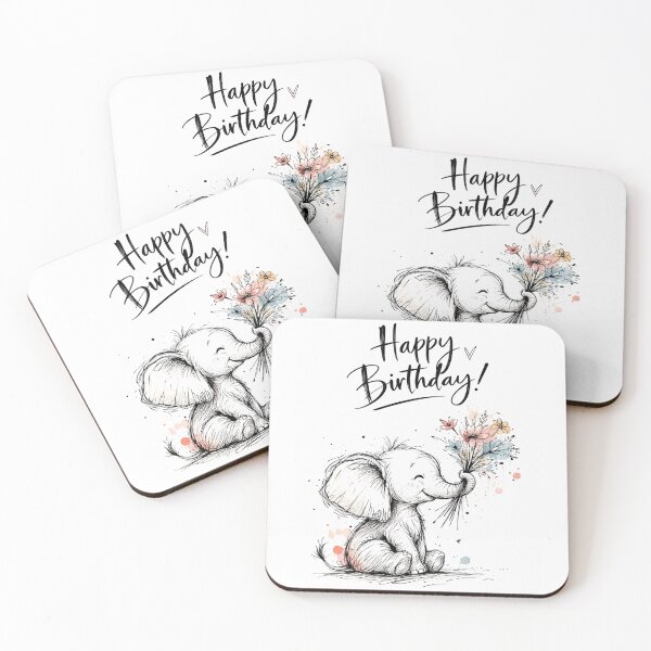 Item preview, Happy Birthday Elephant - Cute Sketchy Baby Elephant with Flowers designed and sold by myforestfog.