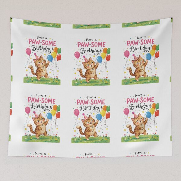 Item preview, Pawsome Pun Happy Birthday Cute 3D Cartoon Kitten Gift designed and sold by LunaPixelStudio.