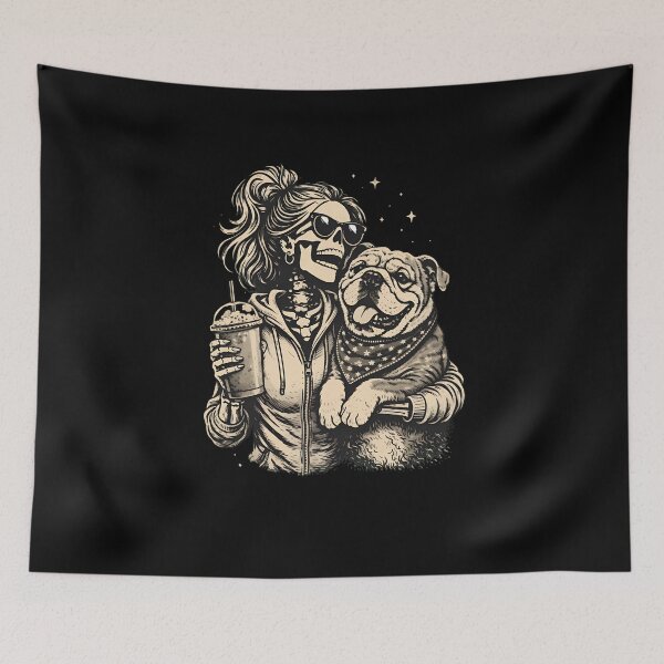 Item preview, Skeleton Hugs Bulldog Iced Coffee Cool Vibes designed and sold by Dmo3HarkoArt.