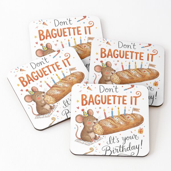 Item preview, Don't Baguette It Pun Happy Birthday Cute 3D Cartoon Mouse Gift designed and sold by LunaPixelStudio.