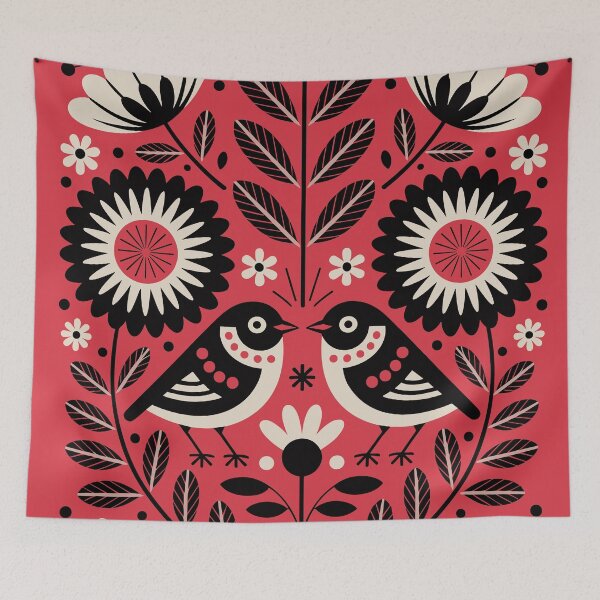 Item preview, Folk art birds and flowers designed and sold by OtterFactory.