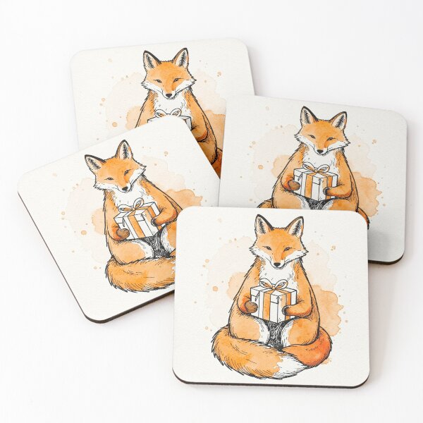 Item preview, Birthday Fox with Gift - Cute Watercolor Red Fox Sketch designed and sold by myforestfog.