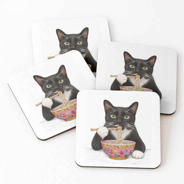 Item preview, Pound - Our Tuxedo Cat Eating Noodles designed and sold by Artistic Philip in Penang.