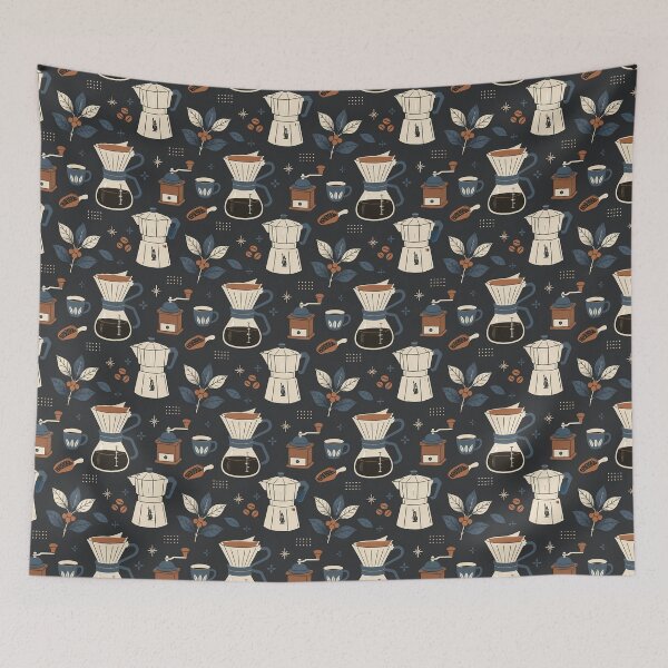 Item preview, Vintage Coffee Brewing Methods Pattern in Midnight Navy designed and sold by 89BLACK.