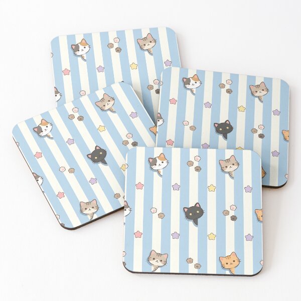 Item preview, Gatos kawaii juguetones asomándose entre rayas pastel designed and sold by aashcreat.