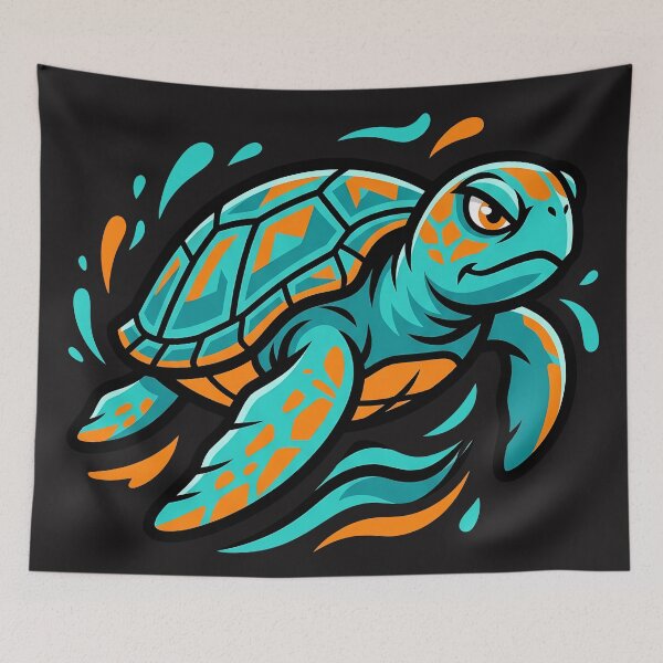 Item preview, Teal and Orange Sea Turtle designed and sold by AwesomeBeyondLimits.