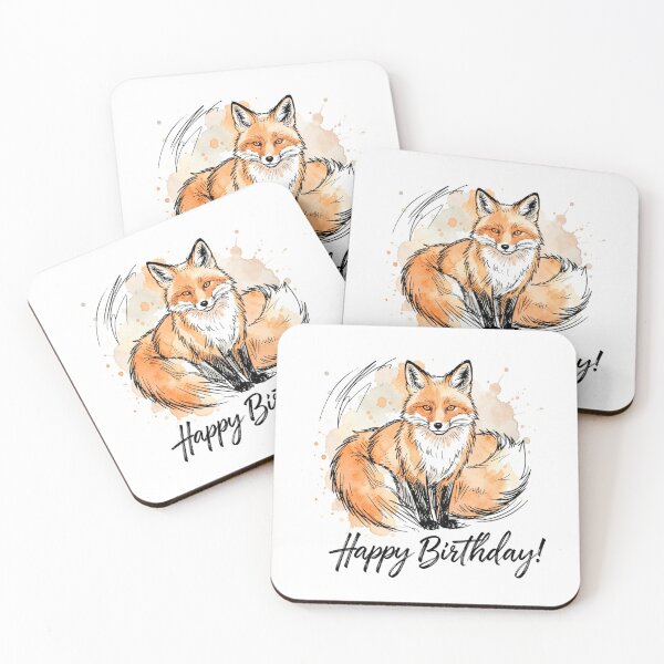 Item preview, Happy Birthday Fox - Cute Watercolor Red Fox Portrait designed and sold by myforestfog.
