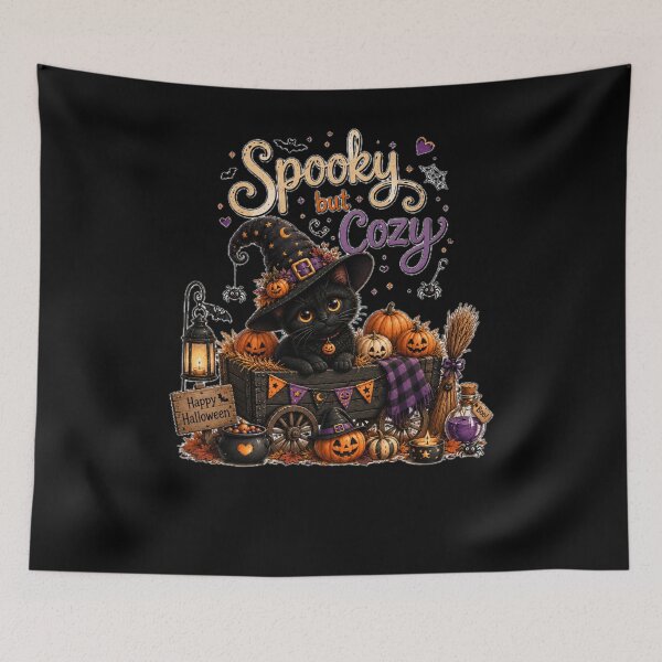 Item preview, Spooky but Cozy Black Cat Halloween Pumpkin Fall Design designed and sold by MotylekAnia.