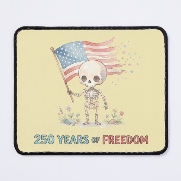 Item preview, Cute Chibi Skeleton 250 Years of Freedom American Flag Watercolor designed and sold by BreezifyDesignStudio.