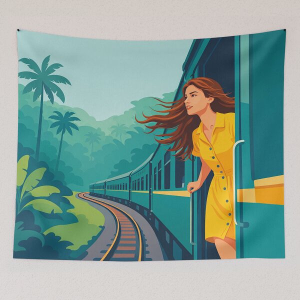 Item preview, Woman Riding Tropical Jungle Train designed and sold by Creative_Canvas.