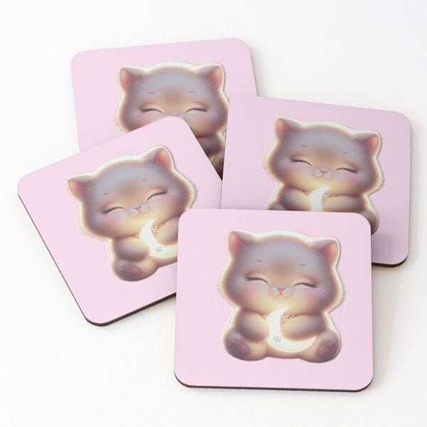 Item preview, Cosmic Cat Hugging Moon Cute Kawaii Cat Aesthetic Space Art designed and sold by lunadesignsmoon.