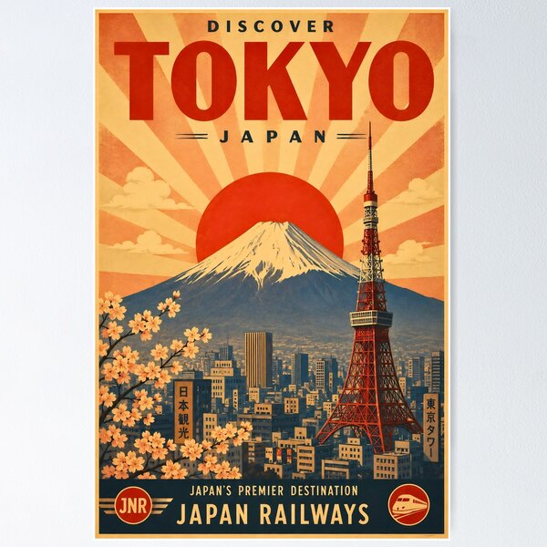 Item preview, Vintage Tokyo Japan Travel Poster designed and sold by Koalangel.
