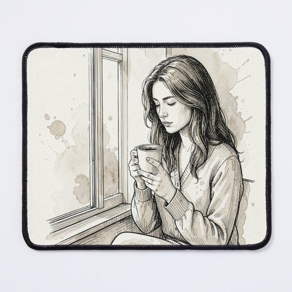 Item preview, Quiet Morning Reflection - Sketchy Woman with Coffee by the Window designed and sold by myforestfog.