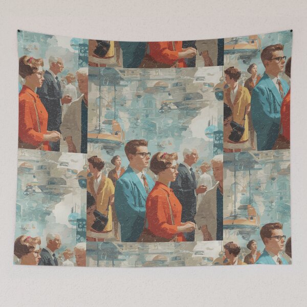 Item preview, Commuter Rush in the Sky City - 60s Retrofuturism designed and sold by bapupa.