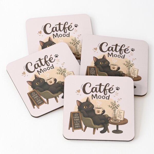 Item preview, Catfé Mood Cozy Black Cat Café Art designed and sold by jyotsanafinds.