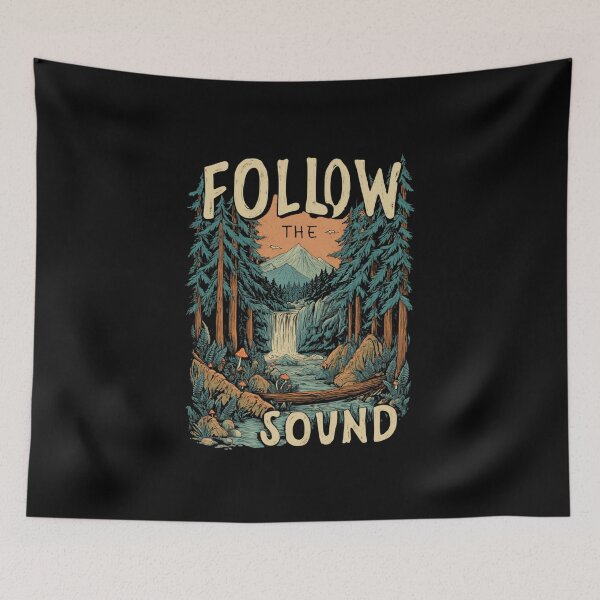 Item preview, Follow The Sound Forest Waterfall Mountain Illustration designed and sold by Blurbean.