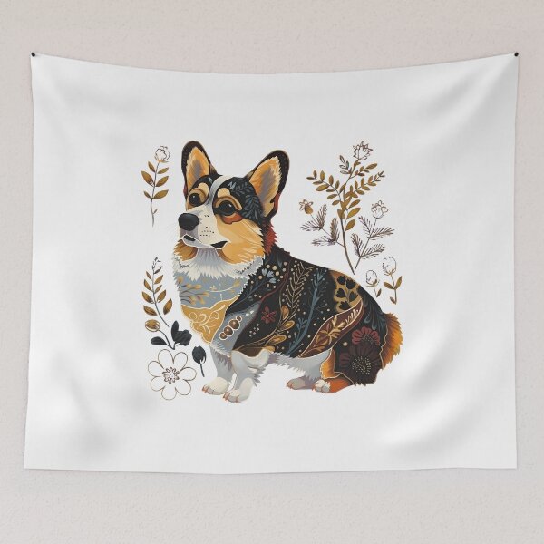 Item preview, Ornate Folk Art Corgi in Botanical Surroundings designed and sold by Dmo3HarkoArt.