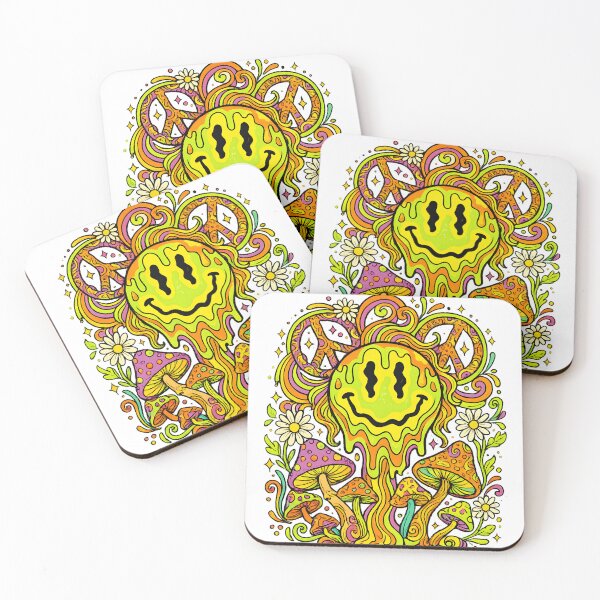 Item preview, Trippy Melting Smiley Face Mushroom Peace Sign – Psychedelic Groovy Retro 70s Design designed and sold by artdesingart.