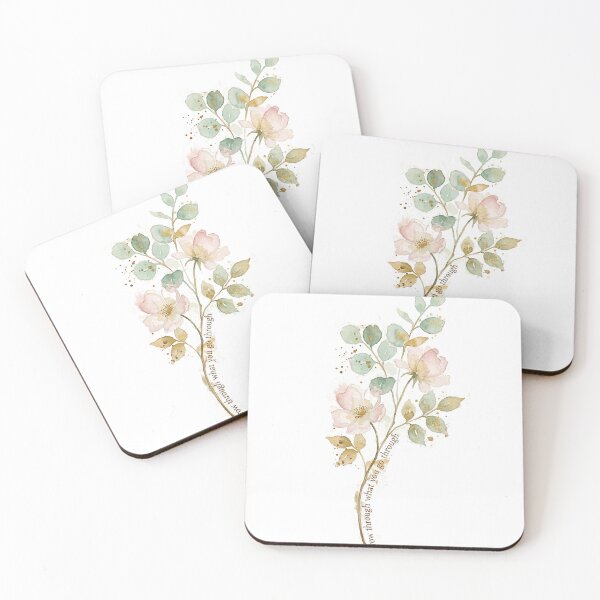 Item preview, Delicate botanical watercolor stem blush pink flowers quote art designed and sold by icemanphotos.