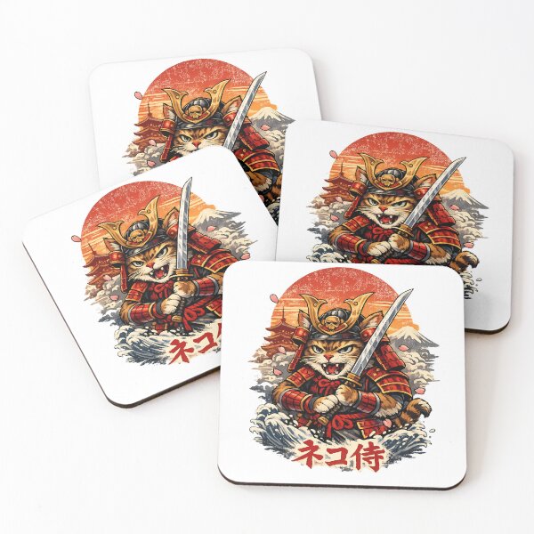 Item preview, Neko Samurai Cat Warrior Japanese Retro Sunset T-Shirt | Cute Anime Samurai Art designed and sold by KittyPawMeow.