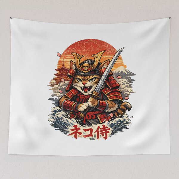 Item preview, Neko Samurai Cat Warrior Japanese Retro Sunset T-Shirt | Cute Anime Samurai Art designed and sold by KittyPawMeow.