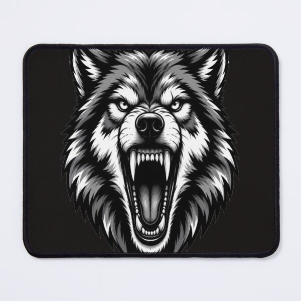 Item preview, Ferocious Wolf Head Black and White Tattoo Style Design designed and sold by GRYFFWEAR.