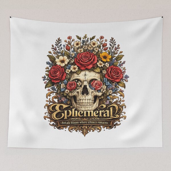Item preview, Ephemeral – Floral Skull Vintage Gothic Art with Quote | Botanical Skull Design designed and sold by Aurelux_24.