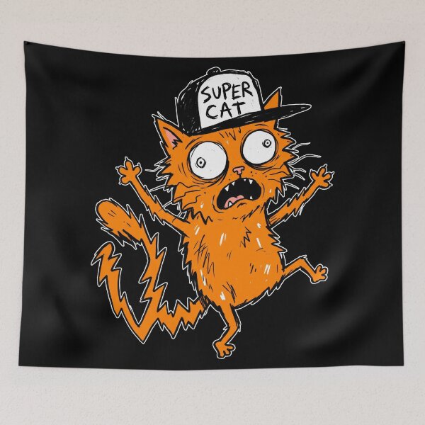 Item preview, Funny Scared Orange Cat with Super Hat - Crazy Kitty Graphic Art designed and sold by seven things shop.
