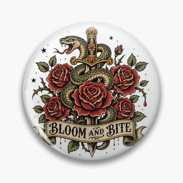 Item preview, Bloom and Bite Snake Roses Dagger Traditional Tattoo Shirt designed and sold by EDAE.