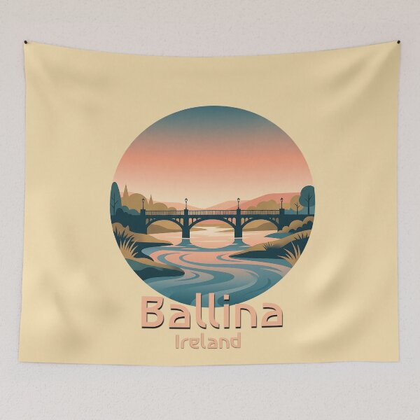 Item preview, Minimalist Ballina Ireland River Bridge Sunset designed and sold by MythicCotton.