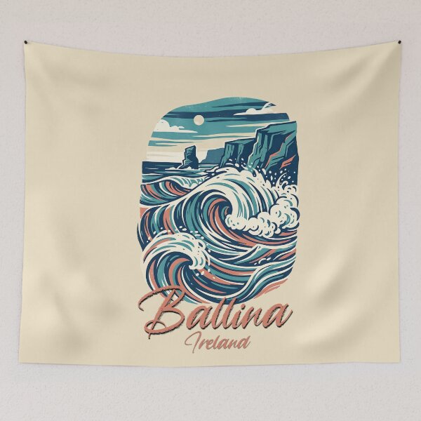 Item preview, Ballina Ireland Coastal Waves Retro Art designed and sold by MythicCotton.