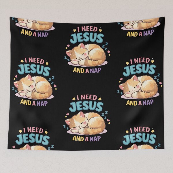 Item preview, Cute Sleepy Cat Christian Shirt – I Need Jesus And A Nap Funny Tee designed and sold by ArtsBorn2Create.