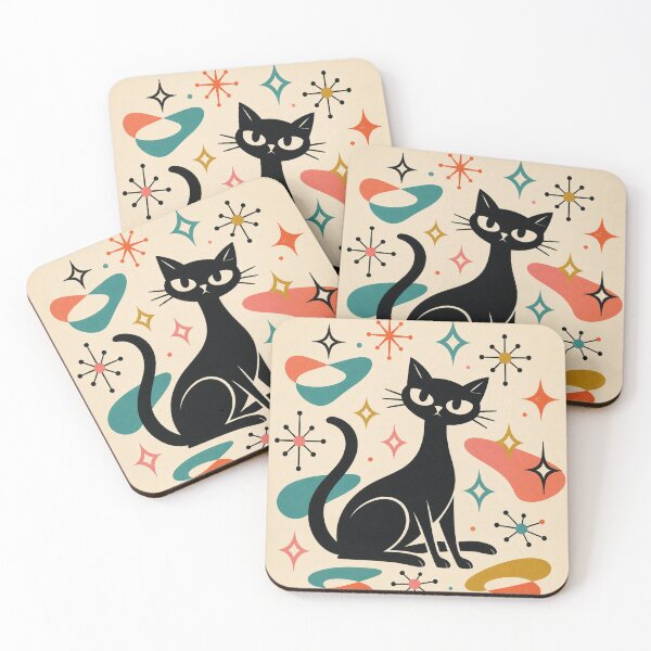 Item preview, Mid Century Modern Black Cat Wall Art – Retro Atomic Cat Art Print designed and sold by IconicDesignsXd.