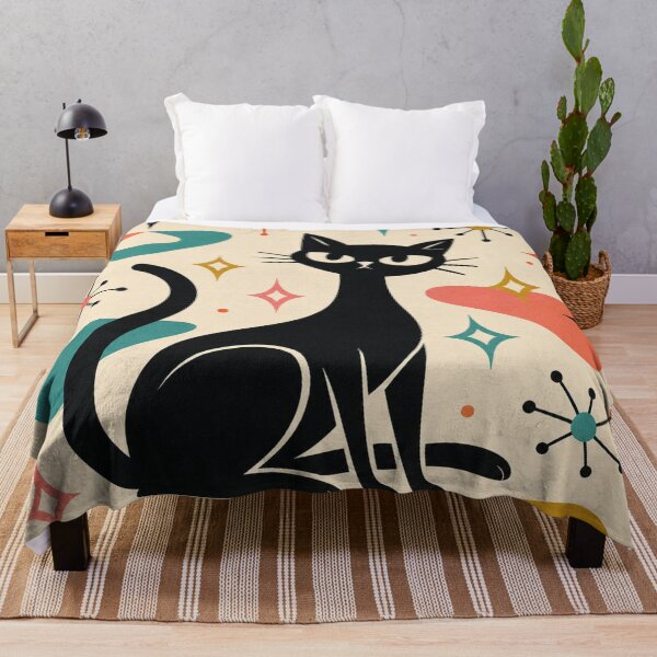 Item preview, Mid Century Modern Black Cat Wall Art – Retro Atomic Cat Art Print designed and sold by IconicDesignsXd.