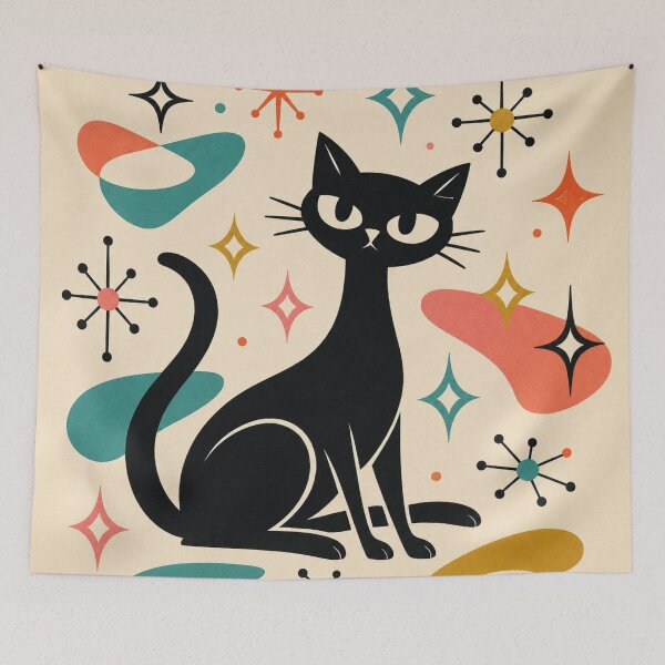 Item preview, Mid Century Modern Black Cat Wall Art – Retro Atomic Cat Art Print designed and sold by IconicDesignsXd.