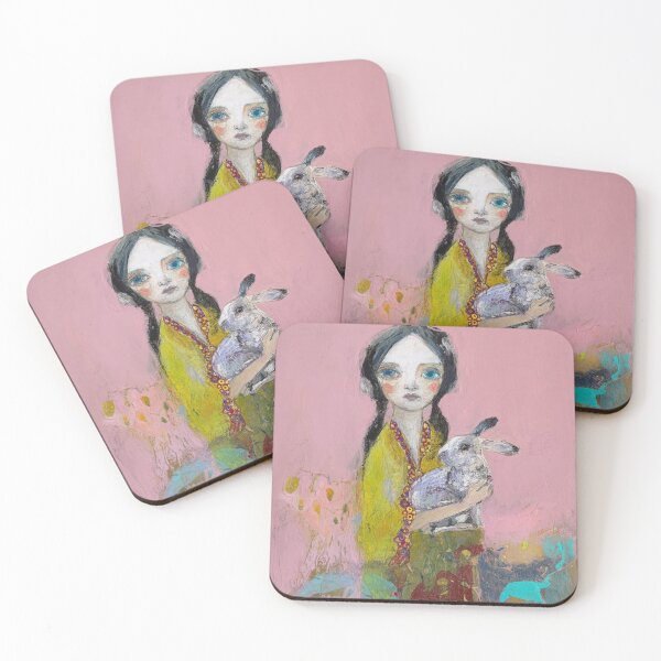 Item preview, The Keeper of the Rabbit – Whimsical Folk Art Girl Portrait designed and sold by SUMI bloom .
