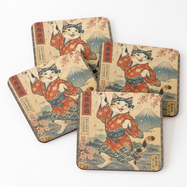 Item preview, Ukiyo-e Dancing Cat Framed Art Print – Vintage Japanese Woodblock Style Wall Decor designed and sold by IconicDesignsXd.