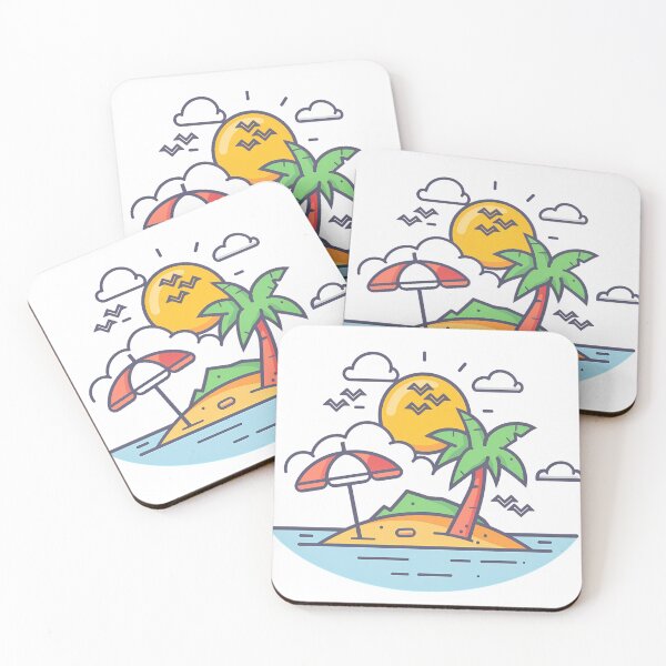Item preview, Tropical Desert Island Flat Vector Summer Vacation Paradise Design designed and sold by DesignArtist.ia.