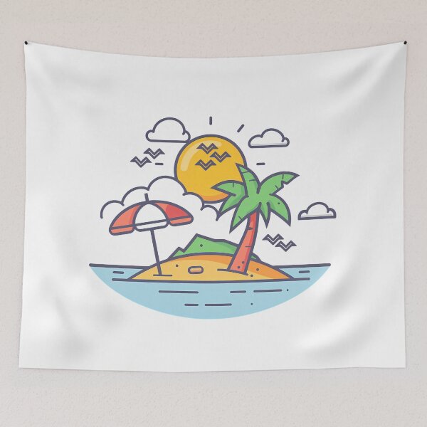 Item preview, Tropical Desert Island Flat Vector Summer Vacation Paradise Design designed and sold by DesignArtist.ia.