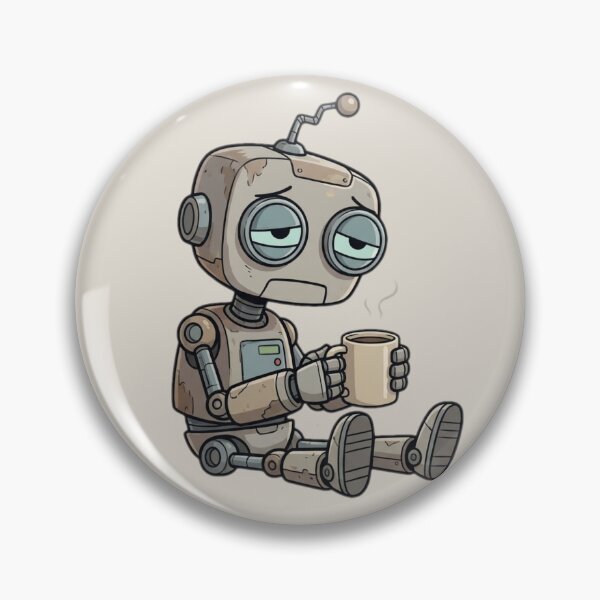 Item preview, Tired Robot With Coffee – Cute Exhausted Robot Illustration designed and sold by ChaosNest.