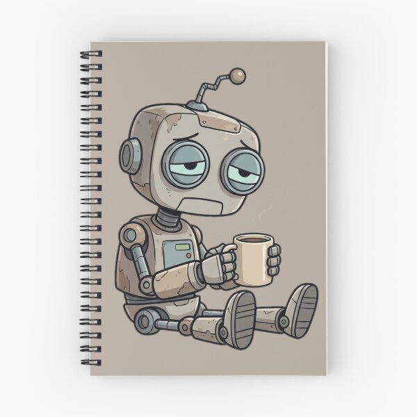 Item preview, Tired Robot With Coffee – Cute Exhausted Robot Illustration designed and sold by ChaosNest.