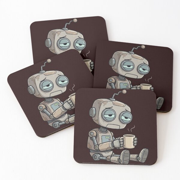 Item preview, Tired Robot With Coffee – Cute Exhausted Robot Illustration designed and sold by ChaosNest.