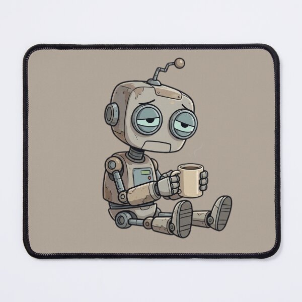 Item preview, Tired Robot With Coffee – Cute Exhausted Robot Illustration designed and sold by ChaosNest.