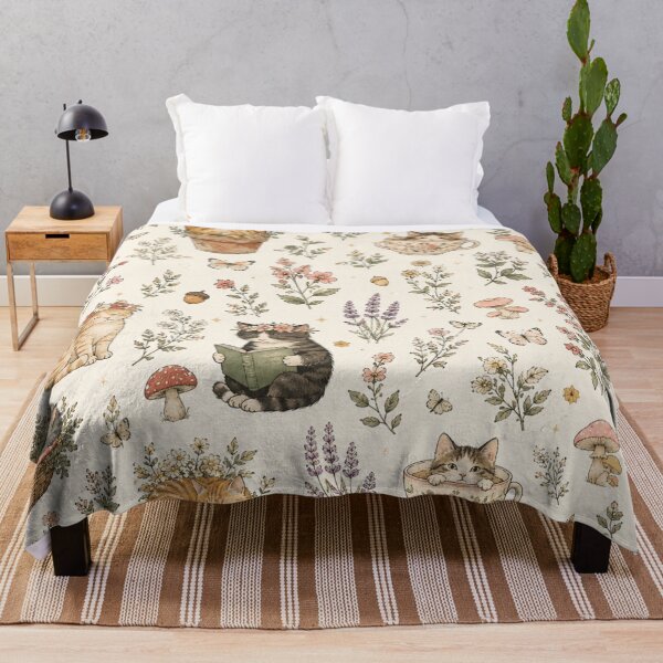 Item preview, Cottagecore Cat Floral Pattern – Cozy Botanical Cat Aesthetic for Bags & Home Decor designed and sold by IconicDesignsXd.