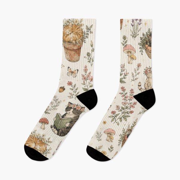 Item preview, Cottagecore Cat Floral Pattern – Cozy Botanical Cat Aesthetic for Bags & Home Decor designed and sold by IconicDesignsXd.